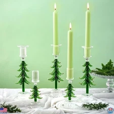 Pinkunn 5-Pack Christmas Tree Taper Candle Holders - 6" & 9" Green Glass Ribbed