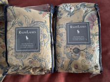 TWO  Ralph Lauren Provence Pillow Shams Floral Ruffled Standard Cotton Linen