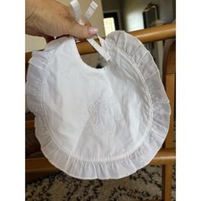 Hallmark White Ruffle Baby Bib Embroidered Cross Christening Baptism Religious