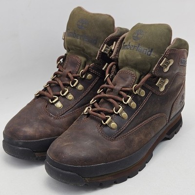 Timberland Euro Hiker Mens Brown Leather Olive Green Boots 95100 Size 9