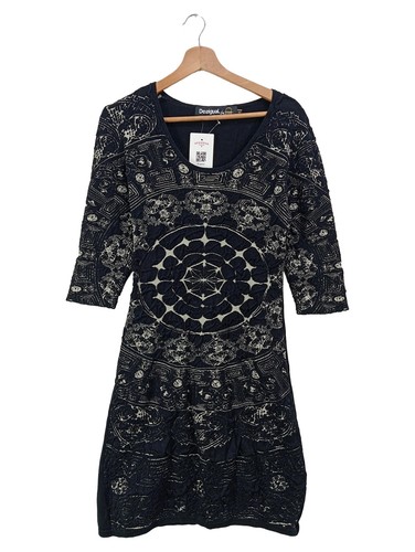 Desigual Vest_gingy Abito Casual Donna Maxi - Verde Cachi Con Maniche Ricamate A Fiori E Gonna A Strati