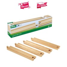 4 Piece Long Wooden Train Tracks Set - Universal Compatibility  Safe Design