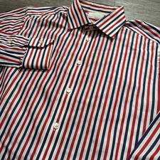 Eton Shirt Mens 16 41 Blue Red Stripe Contemporary Vintage 100 Cotton Preppy