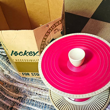 Conrad Record Holder for 78 RPM Records 30 Cap Revolving Plastic Pink/White
