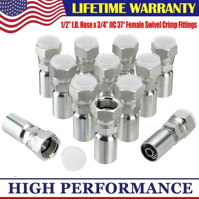 12 Pack Hydraulic Hose End Fittings: 1/2'' I.D. Hose x 3/4'' JIC 37° Female Swivel