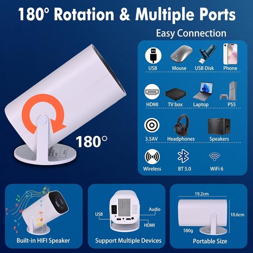 HD Mini Proyector Inteligente Cine de Bolsillo Portátil Bluetooth Android Cine en Casa Proyector - Imagen 10 de 12