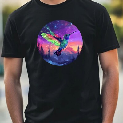Mens Hummingbird Northern Lights Print Cotton T-Shirt Size XS to 5XL