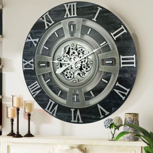 The Gears Clock 36'' Inch Real Moving Gear Wall Clock England Line Vintage Black - Picture 1 of 8