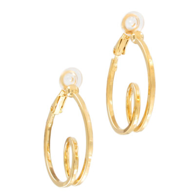 Ky & Co Small Yellow Gold Tone Square Wire Twist Clip On Hoop Earrings 1 1/8''