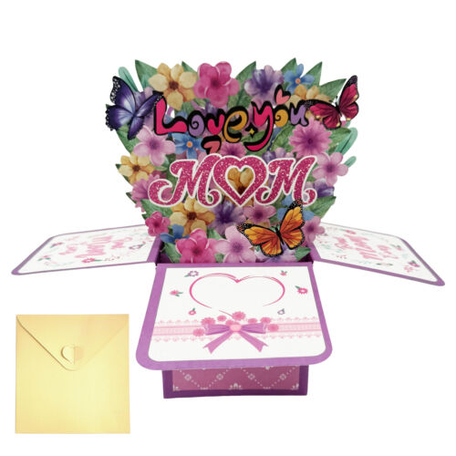 Mothers Day Pop Up Card Flower Heartwarming Love You Mom Greeting Cards Decor