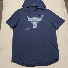 Under Armour Project Rock Hoodie Mens Medium Blue Short Sleeve Training Terry