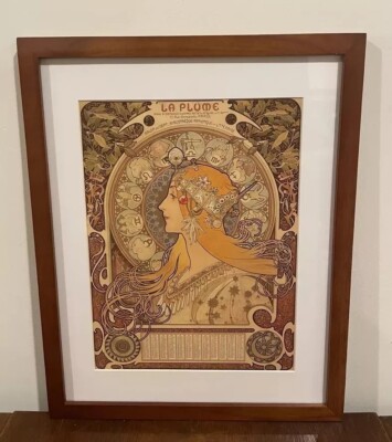 Mucha 1896 Zodiac Framed Reproduction 12x15 Art Nouveau La Plume
