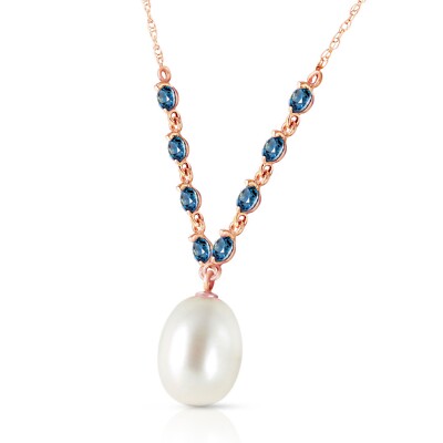 14K. MASSIVE GOLDKETTE MIT NATÜRLICHEM BLAUTOPAS & PERLE (Roségold)