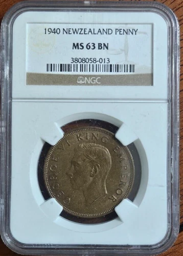 1940 New Zealand One 1 Penny NGC MS63 KM# 13