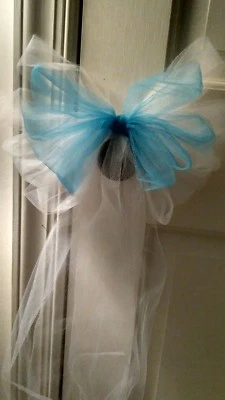 Sale 8pc Wedding White And Turquoise Tulle Pew Bows OR ANY COLOR RUSH AVAILABLE - Image 1 of 2