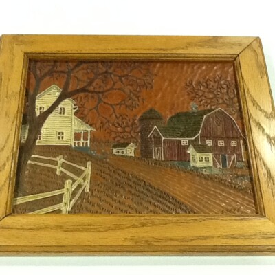 Orig. Stephen Brown Leather Scenes Hand Tooled Leather Art, Signed 