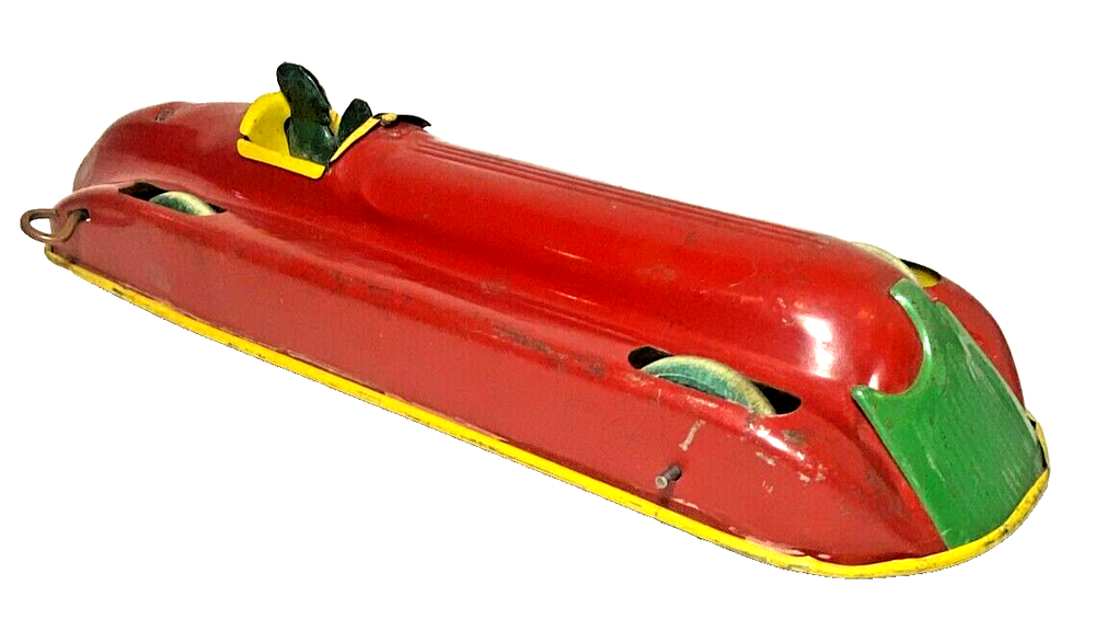CHIME TOY PRODUCTS TIN LITHO WINDUP STREAMLINE RACER RED RACE CAR - CANADIAN 12