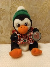 Vtg 1999 Coca Cola Penguin Bean Bag Plush Striped Vest Knit Cap Bow Tie 0205