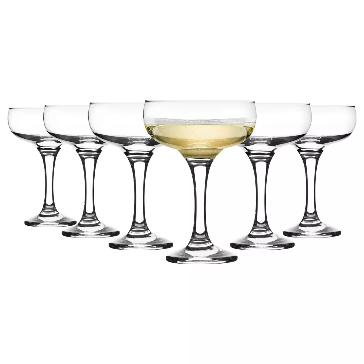 Glass Champagne Glasses Saucers 200ml 1920s Retro Gatsby Art Deco Coupe x6