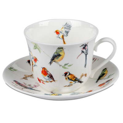 Jumbotasse mit Untertasse Birdwatch Vögel Blaumeise 296665 Roy Kirkham Porzellan