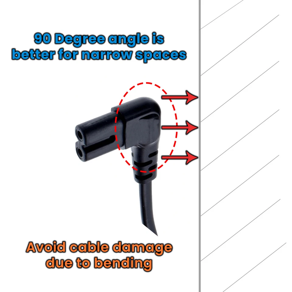 Figure Of 8 Samsung LG TV Power Cable, 2-Pin Right Angle IEC-C7 Cable 1/2/3/5M - Image 3 of 4