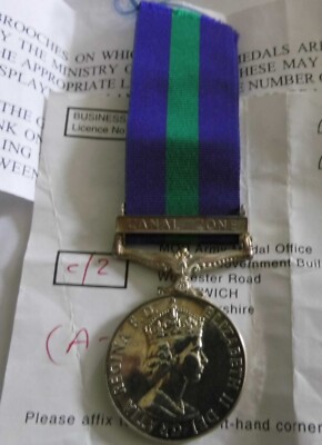 EIIR CAMPAIGN GENERAL SERVICE MEDAL CANAL ZONE CLASP TO BARNES RASC BOXED SLIPS