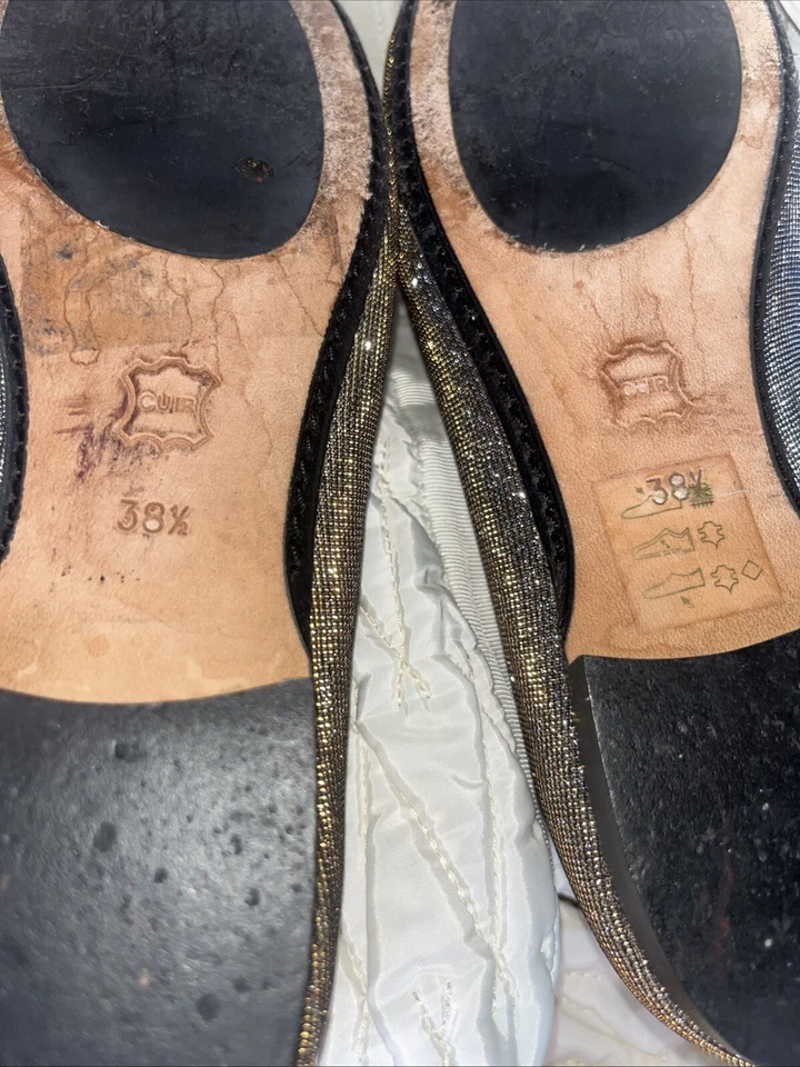 Robert Clergerie Silver/Gold Iridescent Silk Thread Wide Tongue Flat Loafer 38.5 - Image 4 of 4