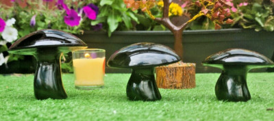 Viking Vintage Style 3 Piece Mushrooms Mosser Glossy Mushroom Set Black Glass