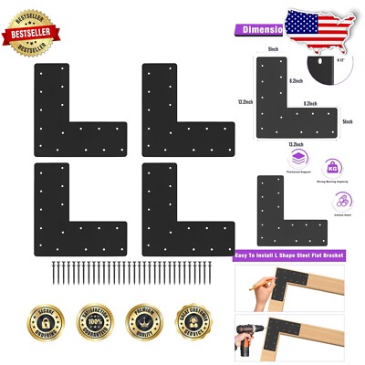 L Shape Bracket Set of 4 - Sturdy Carbon Steel with Screws for Easy Installation