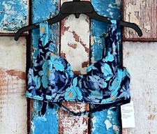 Women's Old Navy Tie-Shoulder Underwire Bikini Swim Top LARGE Navy Floral NEW