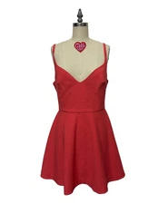 DRESS Coral Red Orange Fit and Flare Knit Strap Size 10 Zipper Skater Skirt