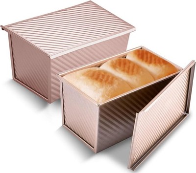 Pullman Loaf Pan with Lid 2 Pack, 1 lb Dough Capacity Non-Stick Bakeware for