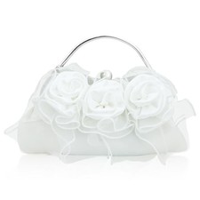 Elegant Floral Clutch Purse for Women Satin Evening Rose Pattern Bag for White