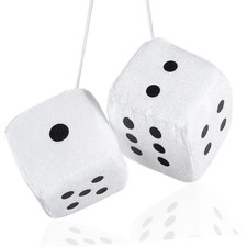 Elevatetech Fuzzy Dice For Rear View Mirror 1 Pair White 7cm