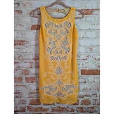 Gianni Bini Embroidered Mesh Mini Dress Womens XS Yellow Sleeveless Keyhole Back