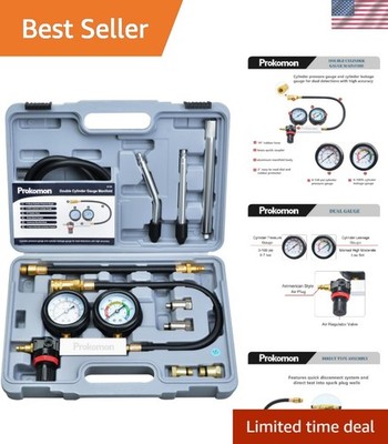 Gasoline Engine Leakdown Tester Set - Pressure & Leak Rate Testing Kit Grey