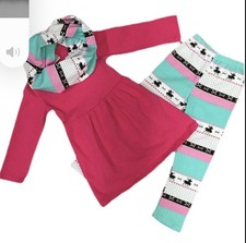 Girl s XL 5/6 -3Pc Reindeer Outfit W/ Infinity Scarf Matching Leggings Christmas