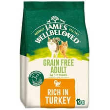 Image of 12kg James Wellbeloved Grain Free 1-7 Years Adult Dry Cat Food Rich in Turkey
