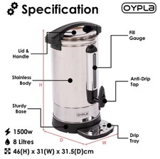 8L Commercial Catering cafe Kitchen Hot Water Boiler dispencer Tea coffee Urn 
