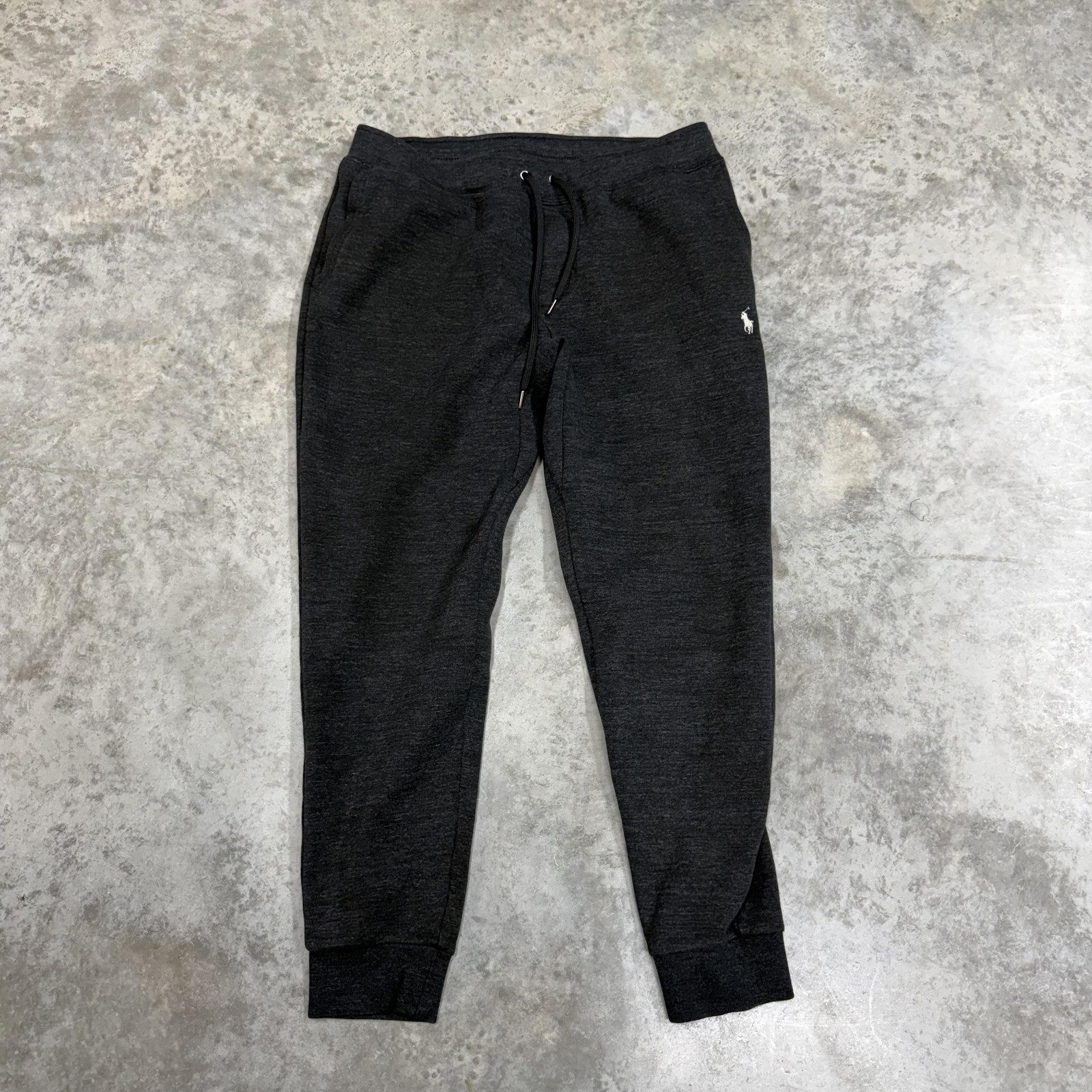 Polo Ralph Lauren Joggers Pants Mens Medium Gray Knit Elastic Waist Cuffed Logo