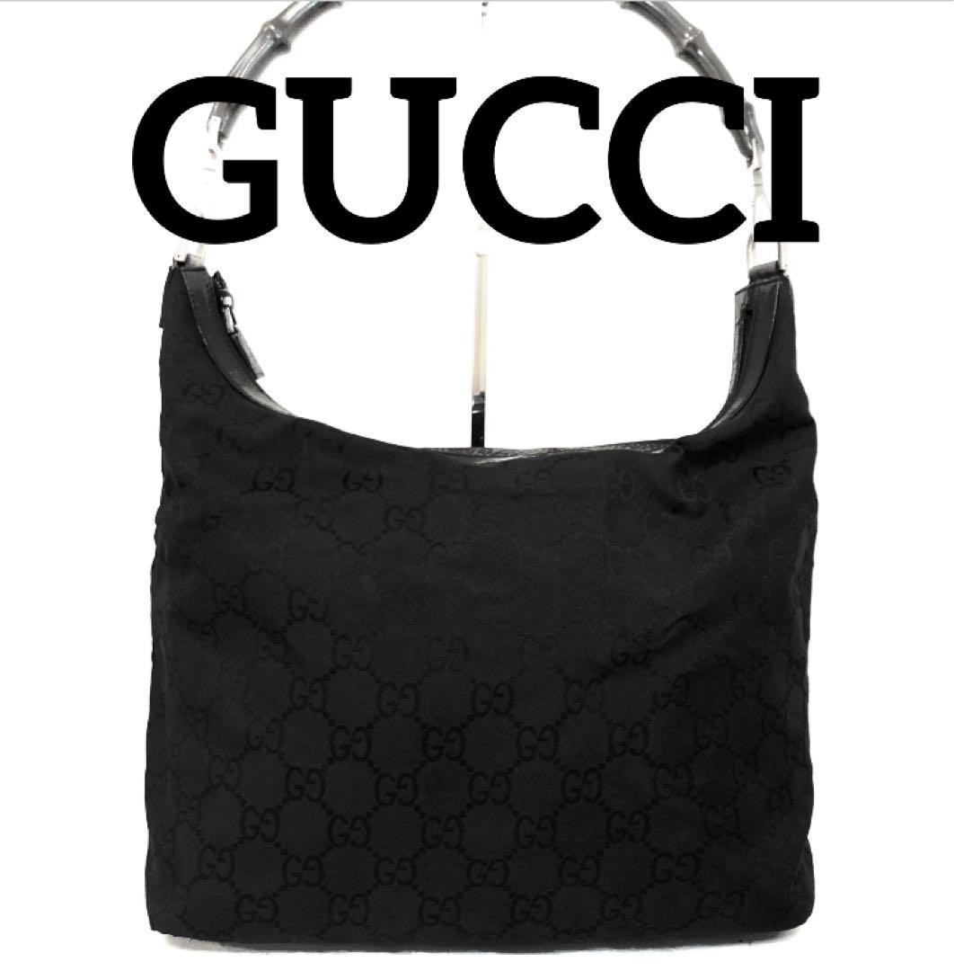Gucci GG Nylon Tote Bag with Bamboo Handles A4 Size Pre-Owned