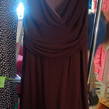 Women’s Brown Solid Ruched Chiffon Maxi Dress V-Neck Sleeveless Size M