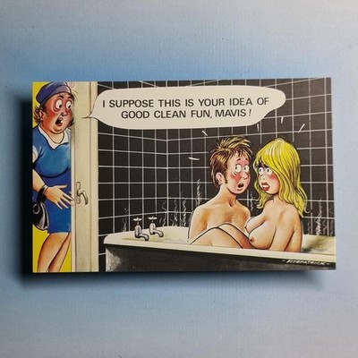 Freche Comic Postkarte um 1970 blond Bathtime gut sauber Spaß Bamforth & Co