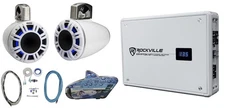Kicker 51KMTCXL8W White 8" Marine Wakeboard Tower Speakers+Amplifier+Amp Kit