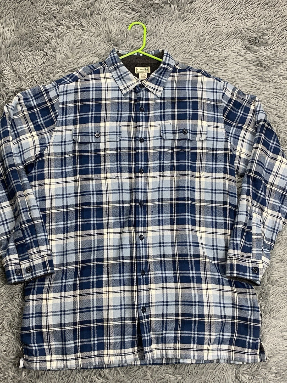 LL Bean Fleece Lined Flannel Shirt Men's XL Tall Shacket Blanket Blue Plaid
Opens in a new window or