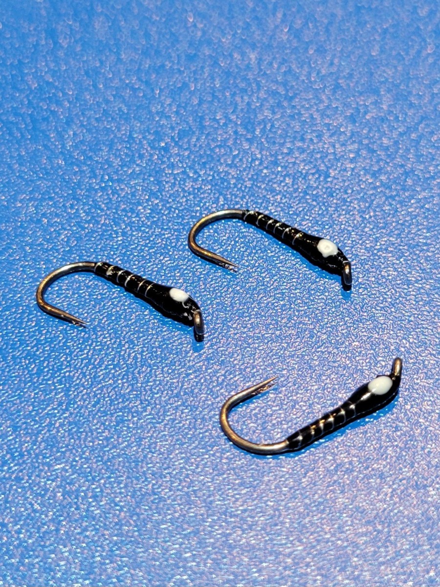 3 x Black Buzzer , Pearl Rib . Size 12 .Heavy weight , Tied in the UK