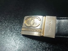 CHANEL Vintage Belt Buckle Gold-colored Metal 55x33mm w/ Damaged Leather Band