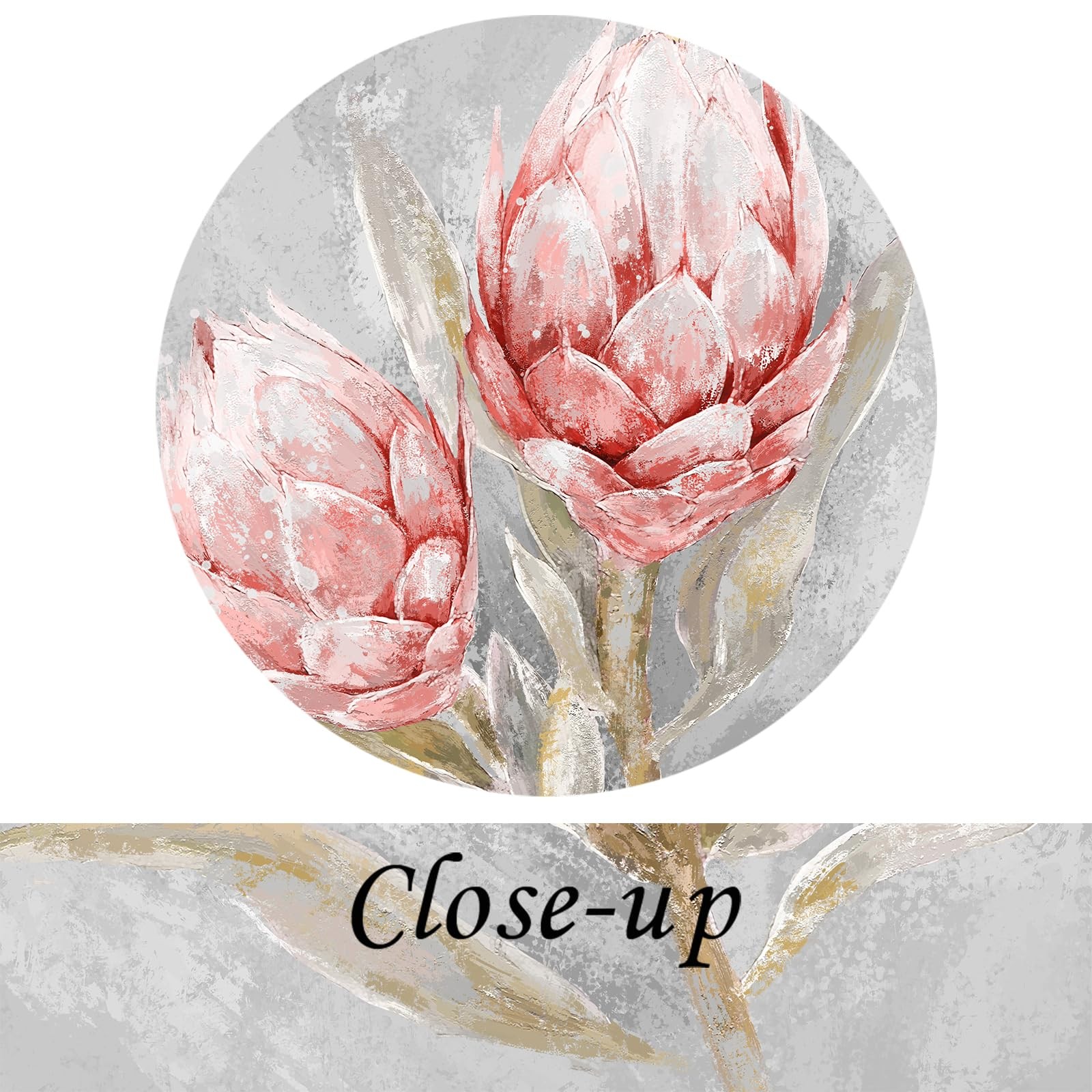 KREATIVE ARTS 3-Piece Pink & Grey Floral Wall Art - Protea Flowers Canvas Pri...