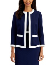 Kasper Womens Collarless Open Front Blazer Jacket, navy, 12