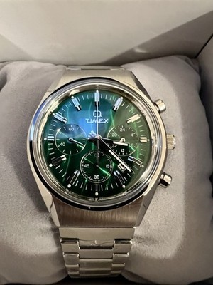 Timex Q  TW2W33600 Green Dial Chronograph Stainless Steel Watch w/ Box